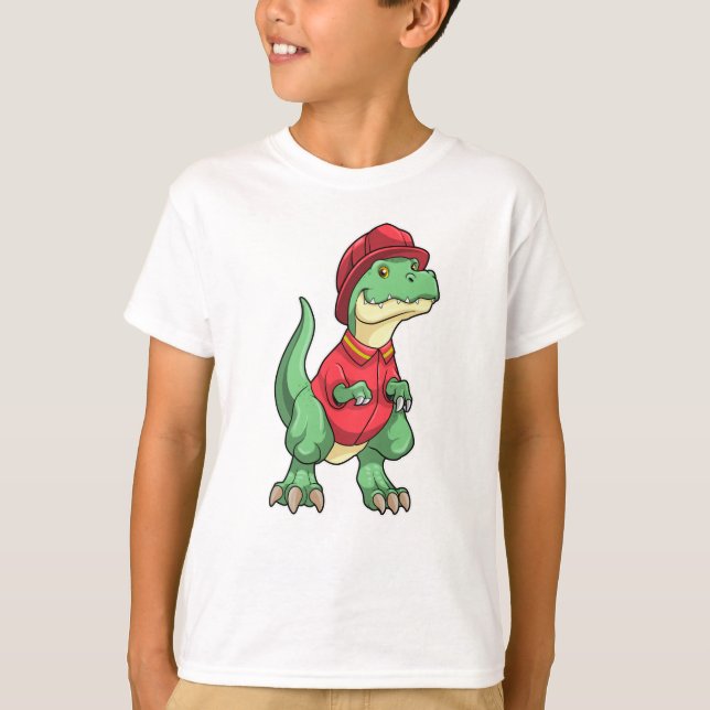 T-shirt Dinosaure en pompier avec casque de pompier (Devant)