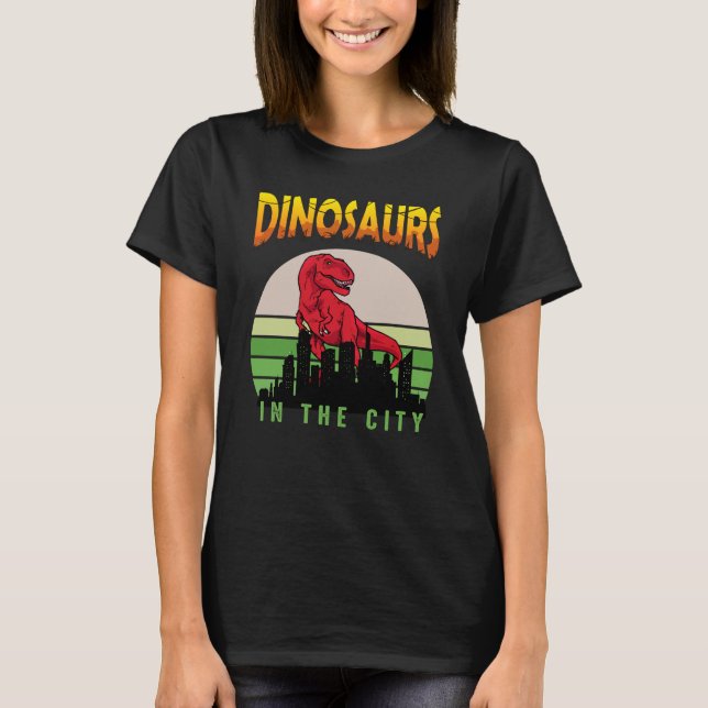 T-shirt Dinosaure en ville | Conception de dinosaure (Devant)