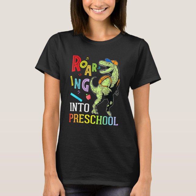 T-shirt Dinosaure Étudiant Roaring Into Preschool First Da (Devant)