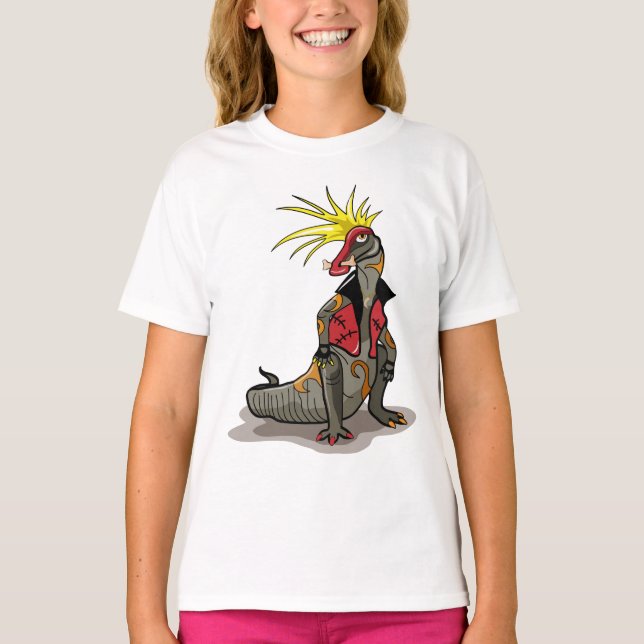 T-shirt Dinosaure Hadrosaurus Habillé Comme Un Punk. (Devant)
