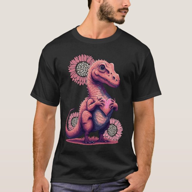 T-shirt Dinosaure Heureuse Sainte-Valentin avec Leopard Su (Devant)