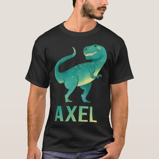 T-shirt Dinosaure heureux - Nom Axel (Devant)