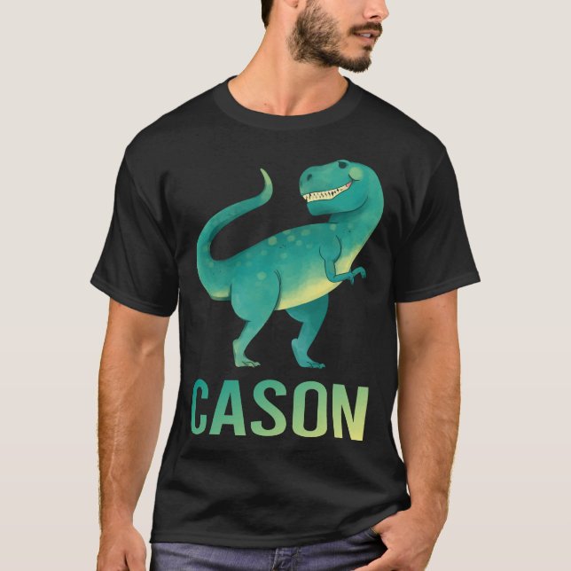T-shirt Dinosaure heureux - Nom Cason (Devant)