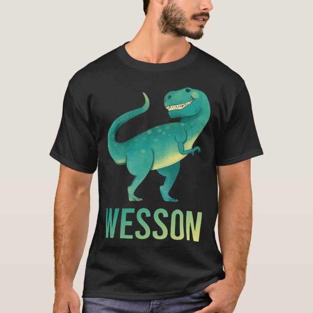 T-shirt Dinosaure heureux - Nom Wesson (Devant)