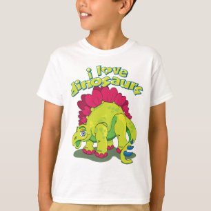 T-shirt Dinosaure heureux vert clair et rose