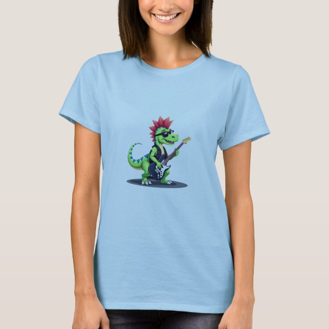 T-shirt Dinosaure jouant de la guitare électrique (Devant)