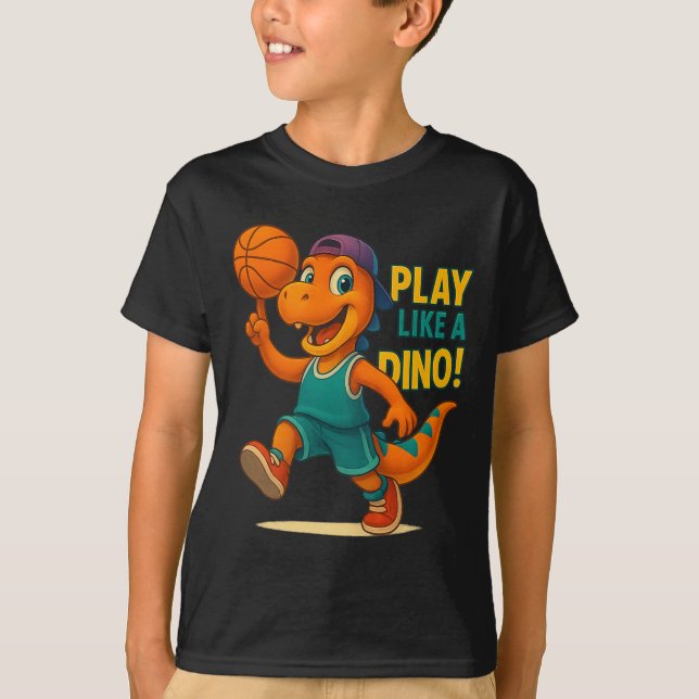 T-shirt Dinosaure Joueur de basket-ball cool Dino Sport am (Devant)