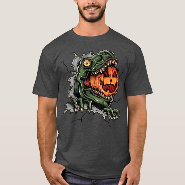 T-shirt Dinosaure mangeant Jack-o'lanterne (Devant)