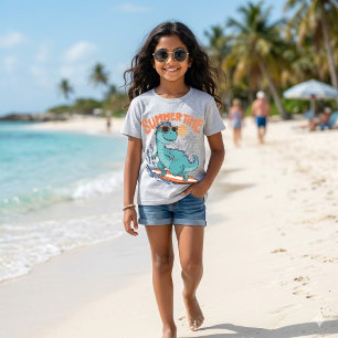 T-Shirt Dinosaure Mignon de Surf Vacances d'Été
