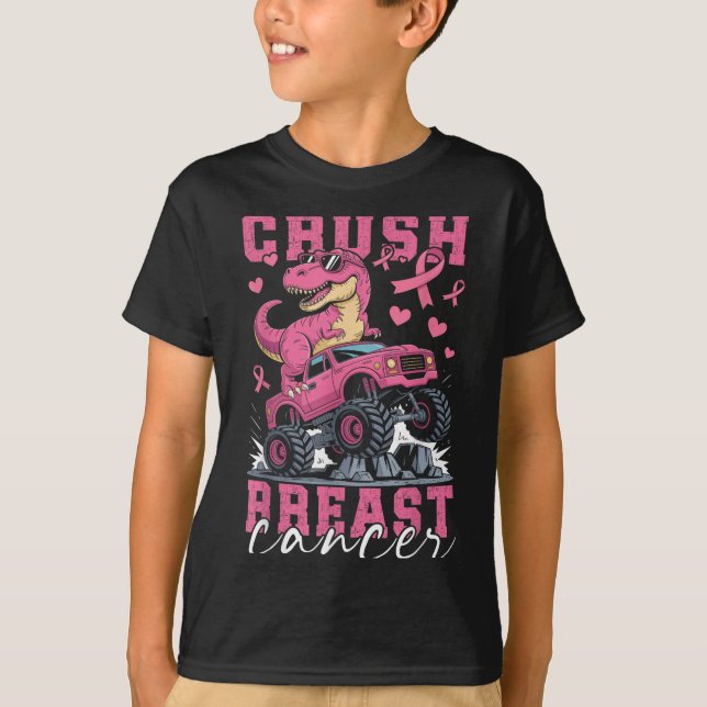 T-shirt Dinosaure Monster Camion Pink Ribbon Crush Breast  (Devant)