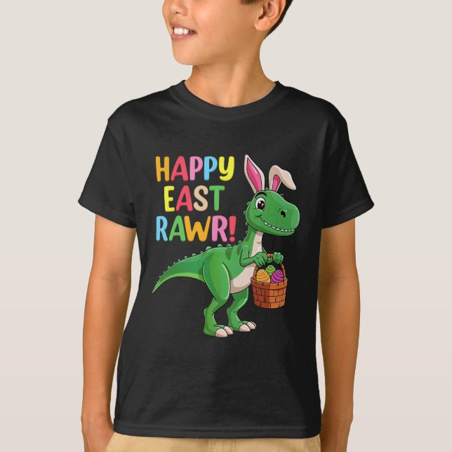 T-shirt Dinosaure Oreille de Lapin Joyeuses Pâques Chasse  (Devant)