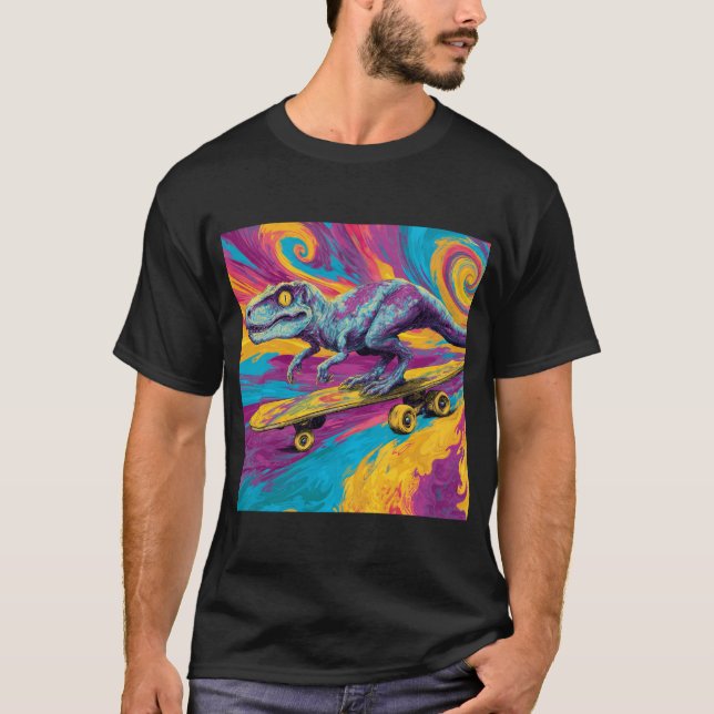 T-shirt Dinosaure patineur tourbillon néon (Devant)