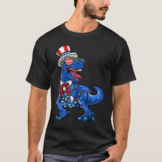 T-shirt Dinosaure patriotique Drapeau américain T Rex Mens (Devant)