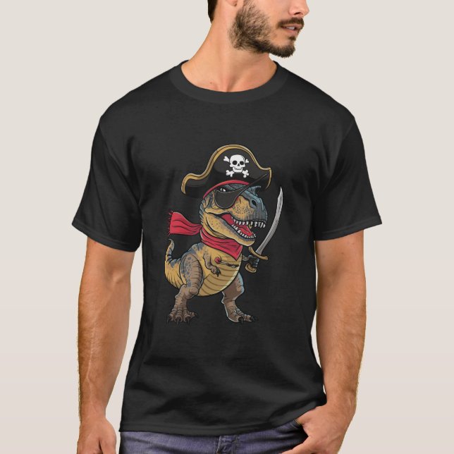 T-shirt Dinosaure Pirate T-Rex Drôle Costume Halloween (Devant)
