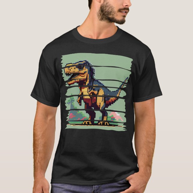 T-shirt Dinosaure Pixelisé 8 bits (Devant)