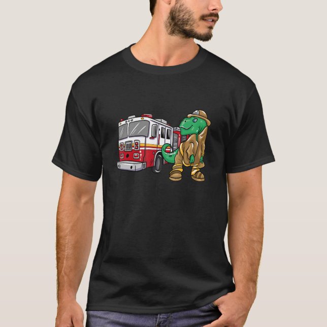 T-shirt Dinosaure Pompier Sur Le Camion Dino (Devant)
