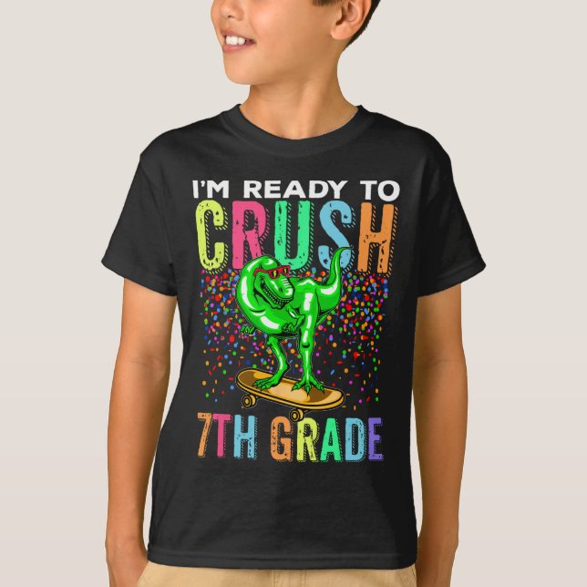 T-shirt Dinosaure Premier Jour D'école 7e Skateboardin (Devant)
