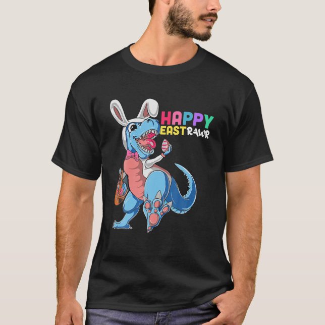 T-shirt Dinosaure Rabbit Jour de Pâques Oeufs Dab Garçons  (Devant)