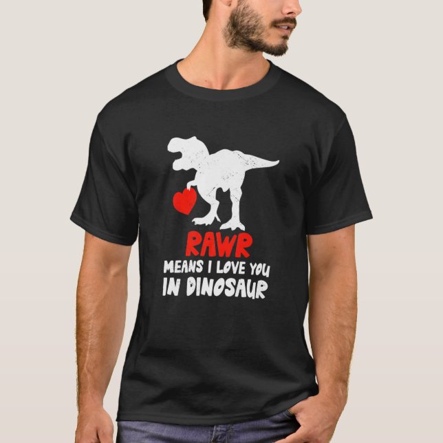T-shirt Dinosaure RAWR Portant Un Coeur Valentine Dino Cut (Devant)