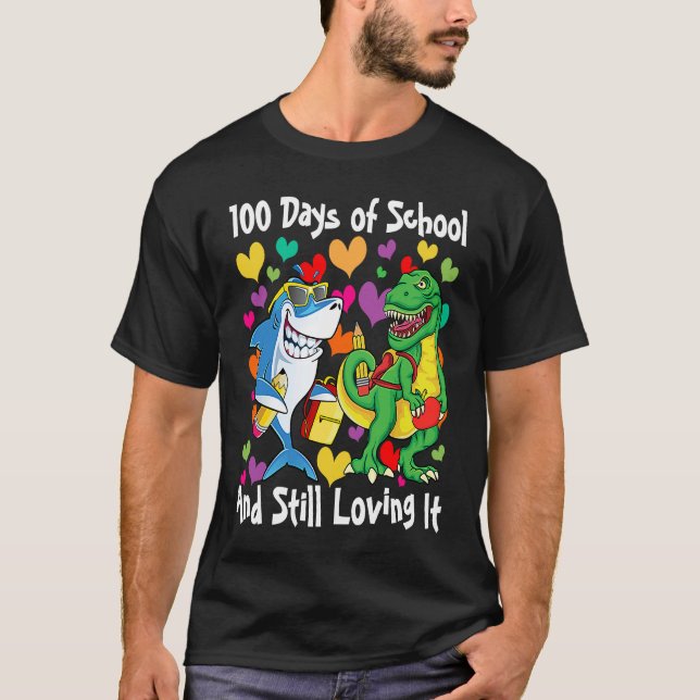 T-shirt Dinosaure & Requin 100 Jours d'école et encore Lov (Devant)
