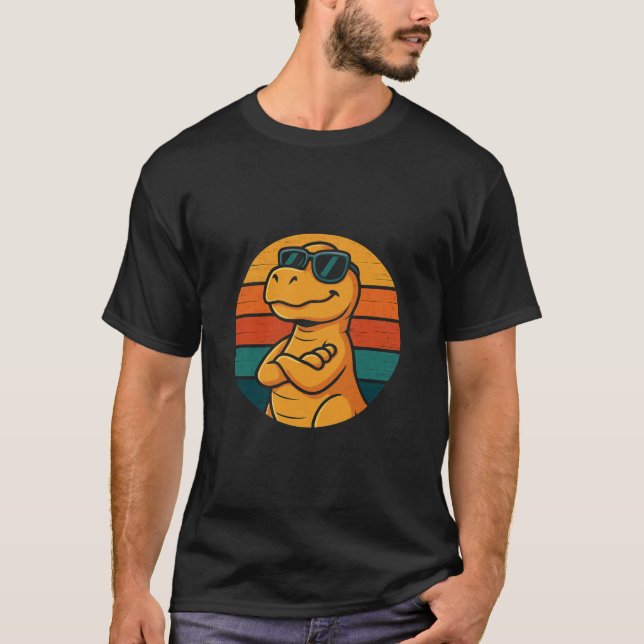 T-shirt Dinosaure rétro cool avec lunettes de soleil (Devant)