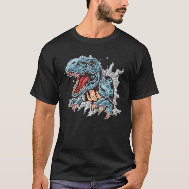 T-shirt Dinosaure Rex 3D Sortant Jouet Dimensionnel Dinosa (Devant)