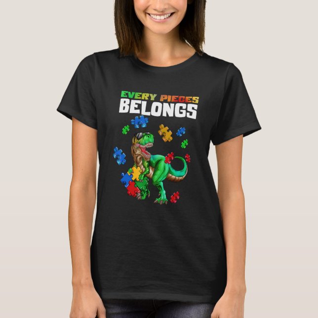 T-shirt Dinosaure rex Autisme Puzzle Dino Chaque Pièce App (Devant)