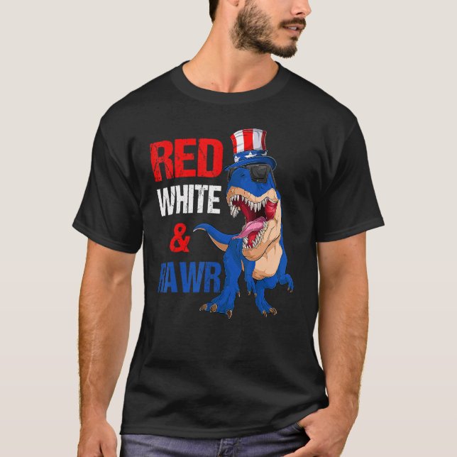 T-shirt Dinosaure Rex Drapeau Américain 4e De (Devant)