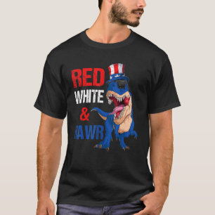 T-shirt Dinosaure Rex Drapeau Américain Rouge Blanc & Rawr