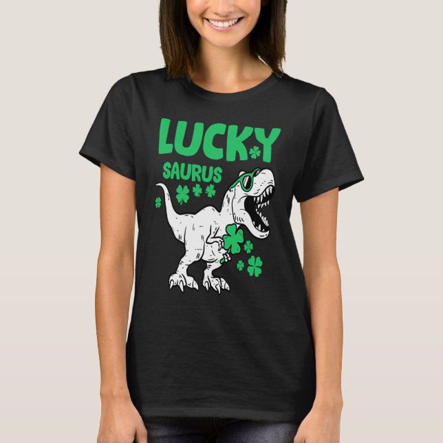 T-shirt Dinosaure Rex Lucky Saurus Saint-Patrick Irlande (Devant)