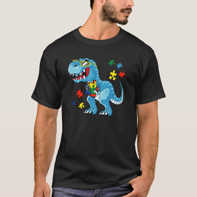 T-shirt Dinosaure Rex Mois de la sensibilisation à l'autis (Devant)