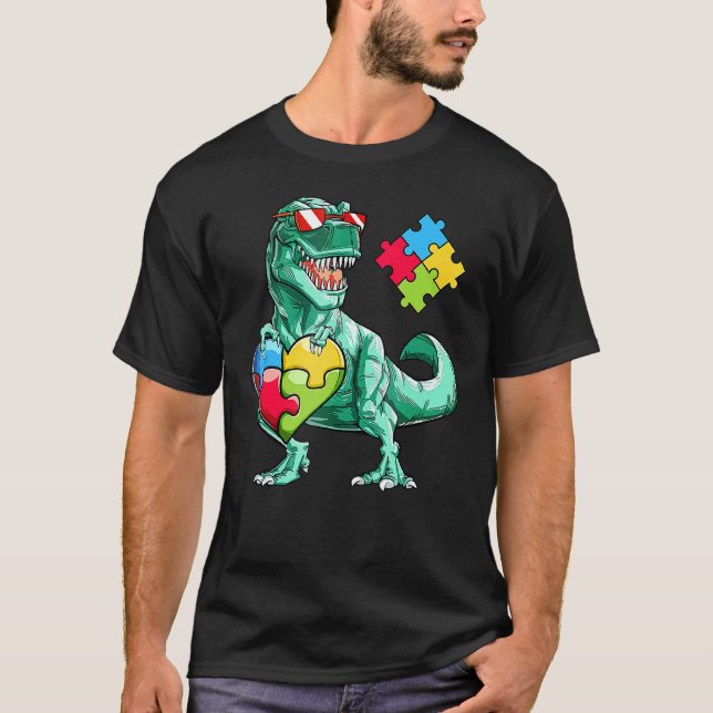 T-shirt Dinosaure Rex Pièces de Puzzle de Sensibilisation  (Devant)