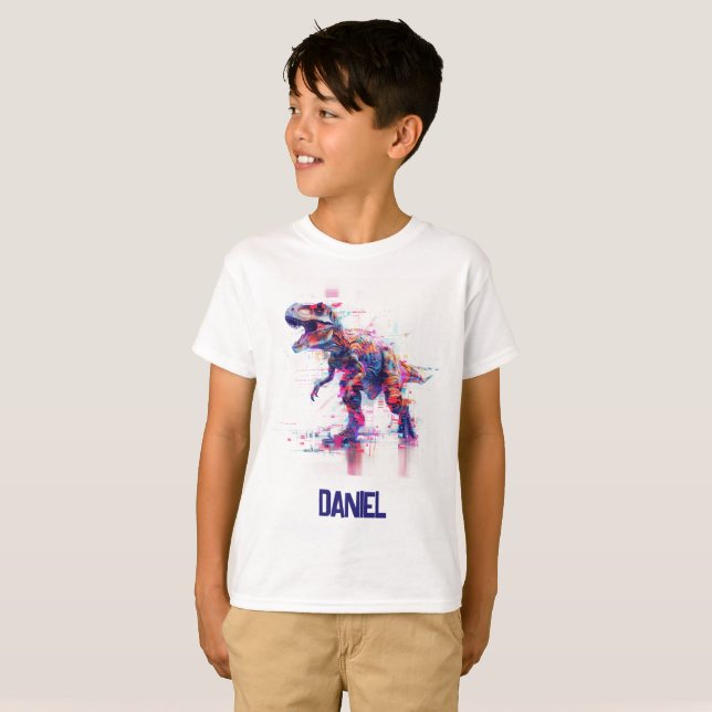 T-shirt Dinosaure Rex T-Rex Futuriste Avec Nom Enfants (Devant entier)