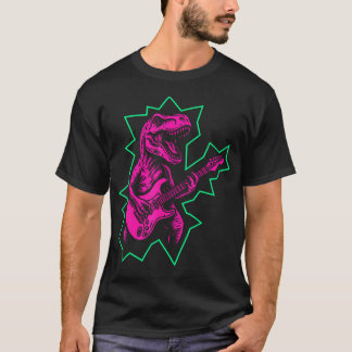 T-shirt Dinosaure Rock And Roll Jouant De La Guitare Punk