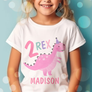 T-Shirt Dinosaure rose Deux Rex 2e fête d'anniversaire