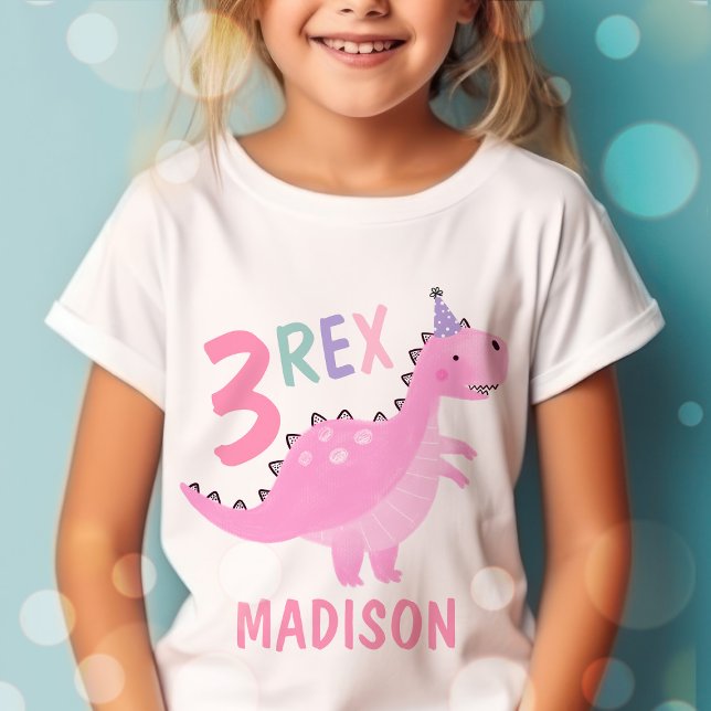 T-Shirt Dinosaure rose Trois Rex 3e fête d'anniversaire (Créateur téléchargé)