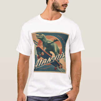 T-shirt Dinosaure Skateur Milieu de Siècle – Affiche Rétro