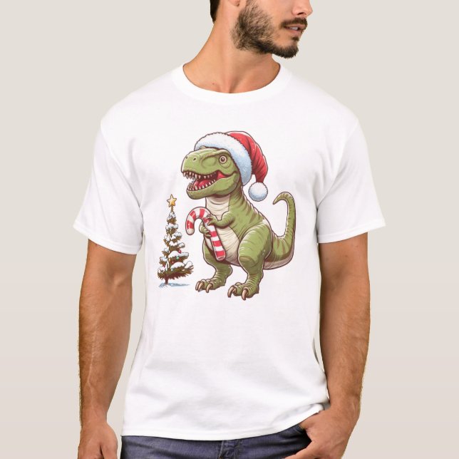 T-shirt Dinosaure sucre de canne de Noël mignon (Devant)