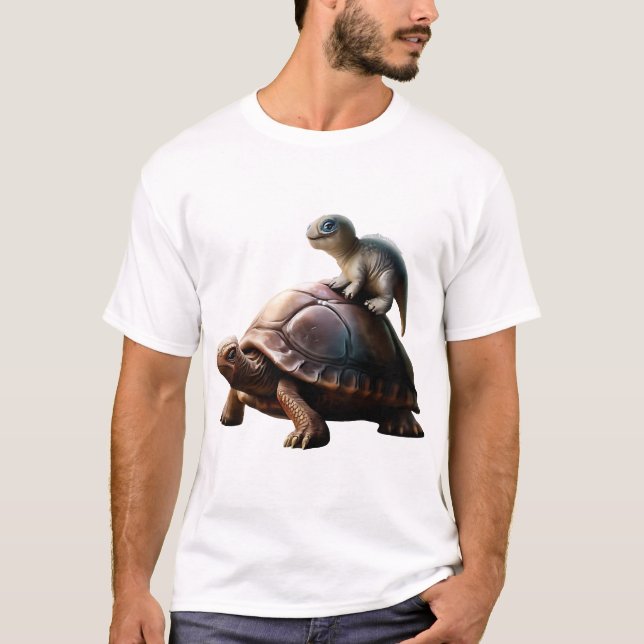 T-shirt dinosaure sur tortue (Devant)