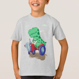 T-shirt Dinosaure sur un tracteur