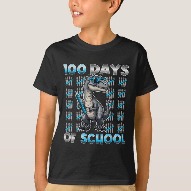 T-shirt Dinosaure T Rex 100 Jours De Vêtements Scolaires 1 (Devant)