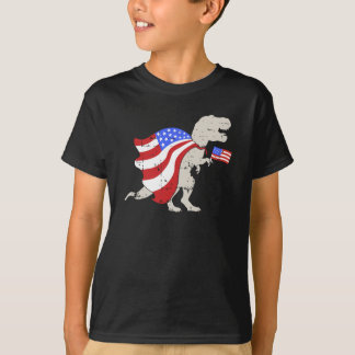 T-shirt Dinosaure T-Rex avec drapeau américain Jour de l'I