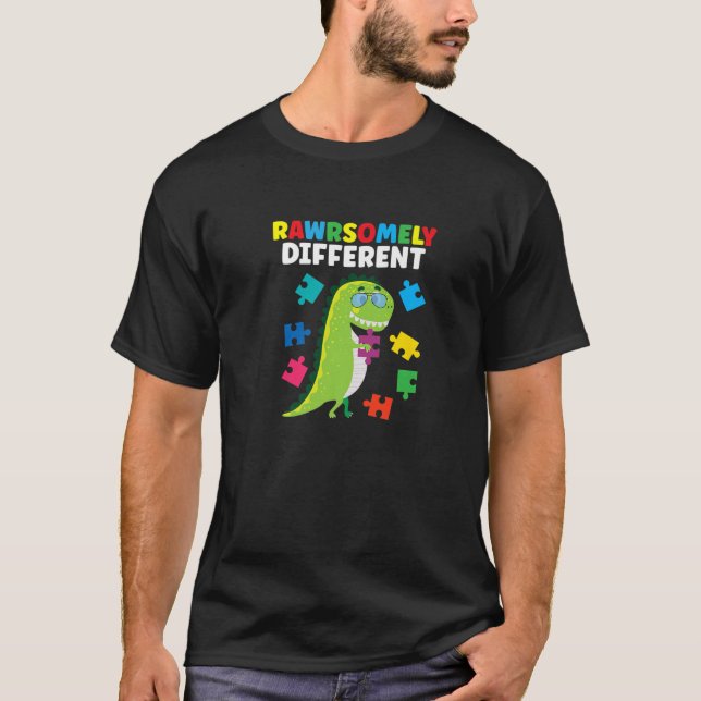 T-shirt Dinosaure T Rex Différent Rawrsomment Autisme (Devant)