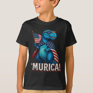 T-shirt Dinosaure T Rex Murica Fête Américaine Drapeau Amé