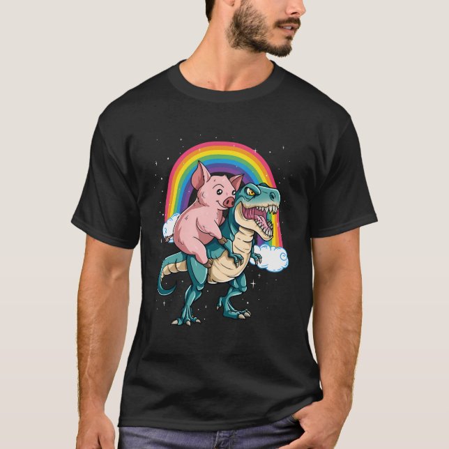 T-shirt Dinosaure T Rex Rainbow Cloud Éclat le cochon (Devant)