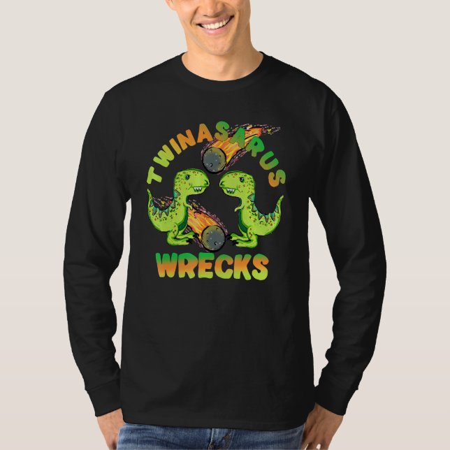 T-shirt Dinosaure Twins Twinasaurus Wrecks Meteor T-Rex Br (Devant)