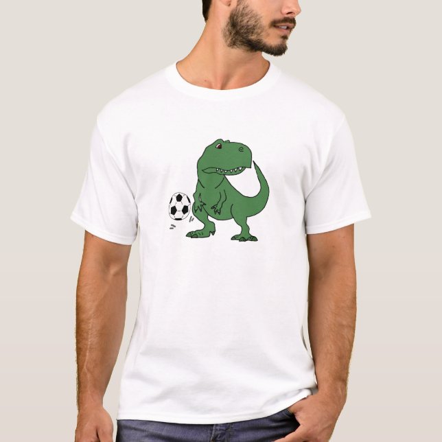 T-shirt Dinosaure vert drôle de T-rex jouant au football (Devant)