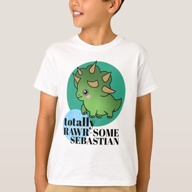 T-shirt Dinosaure vert magnifique avec cercles (Devant)