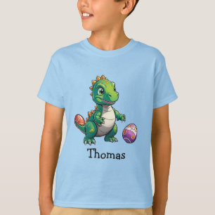 T-shirt Dinosaure vert mignon avec oeufs de Pâques