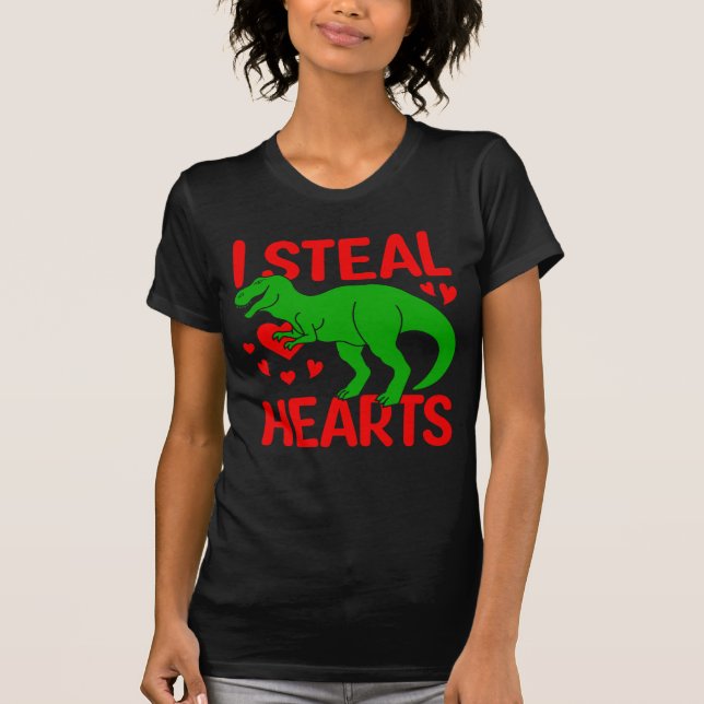 T-shirt Dinosaure Vert Valentine I Voler Coeurs (Devant)